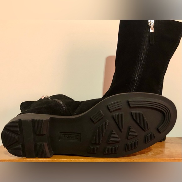 Talbots Hopy Boots Black Leather Suede Round Toe Block Heel 8B Made in Brazil - Picture 3 of 6